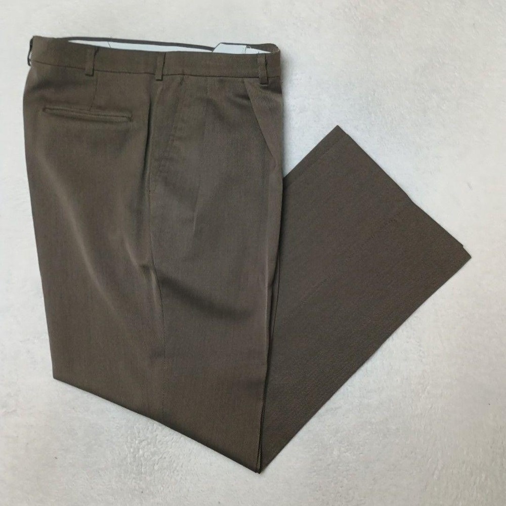 Vintage Stafford Pants Men 34x30 Brown Pleated Cuffed Wool Blend Traveler USA